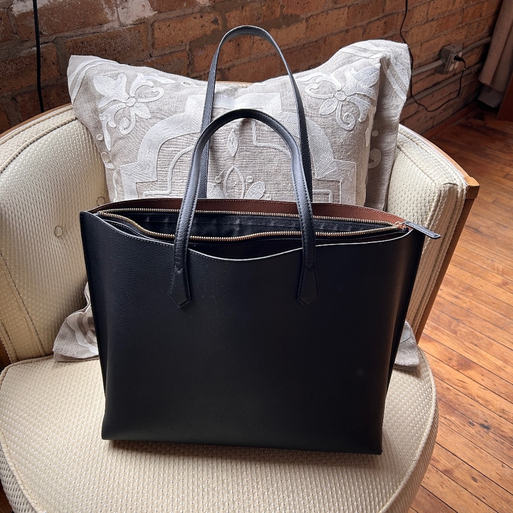 Quince Italian Leather Triple Compartment Shopper Tote